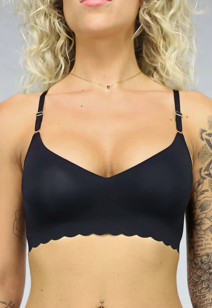 Zwarte Kanten Naadloze Bralette met Uitneembare Pads