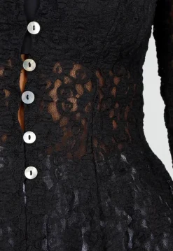 Zwarte Kanten Peplum Top met Knopen