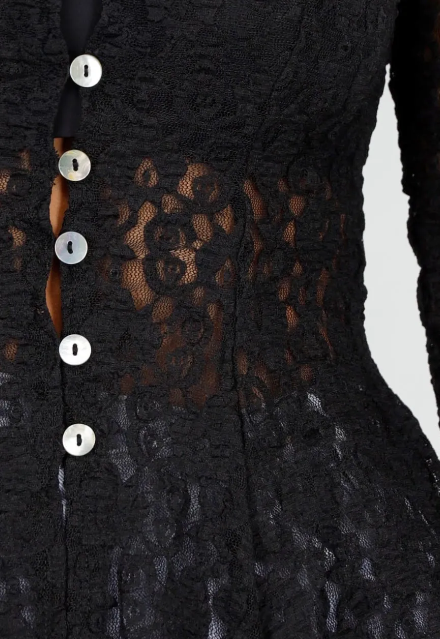 Zwarte Kanten Peplum Top met Knopen