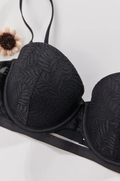 Zwarte Kanten Push-Up Beugel BH met Afneembare Bandjes