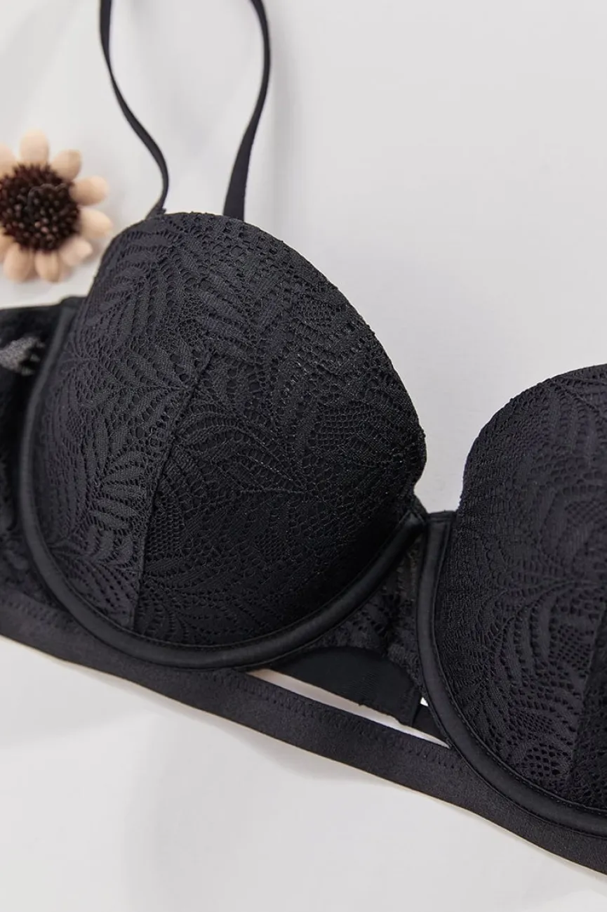 Zwarte Kanten Push-Up Beugel BH met Afneembare Bandjes