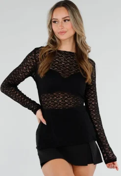 Zwarte Kanten Top met Splitten