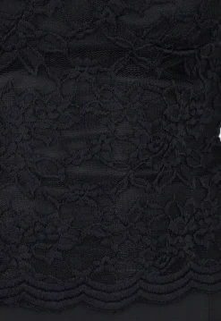Zwarte Kant Top met Korte Mouwen en Cut Out