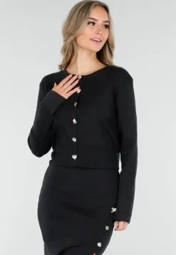 Zwarte Knitted Set met Midi Rok met Split
