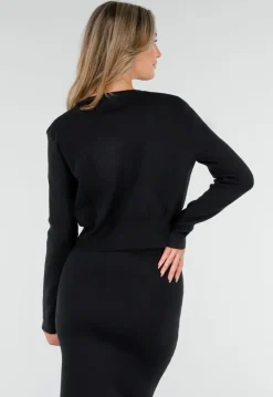 Zwarte Knitted Set met Midi Rok met Split