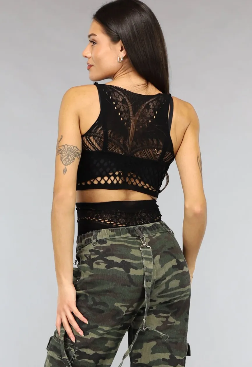 Zwarte Korte Fishnet Two Piece