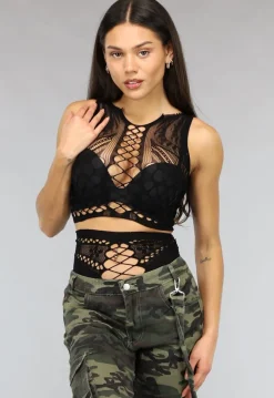 Zwarte Korte Fishnet Two Piece