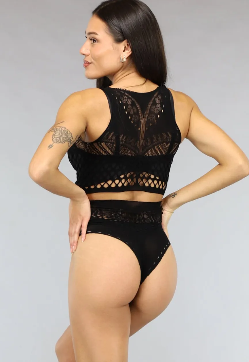 Zwarte Korte Fishnet Two Piece
