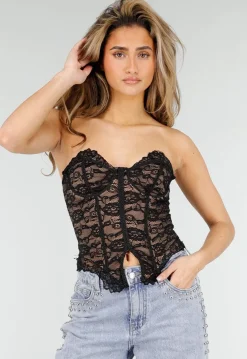 Zwarte Lace Bustier Top met Stretch