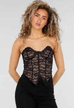 Zwarte Lace Bustier Top met Stretch