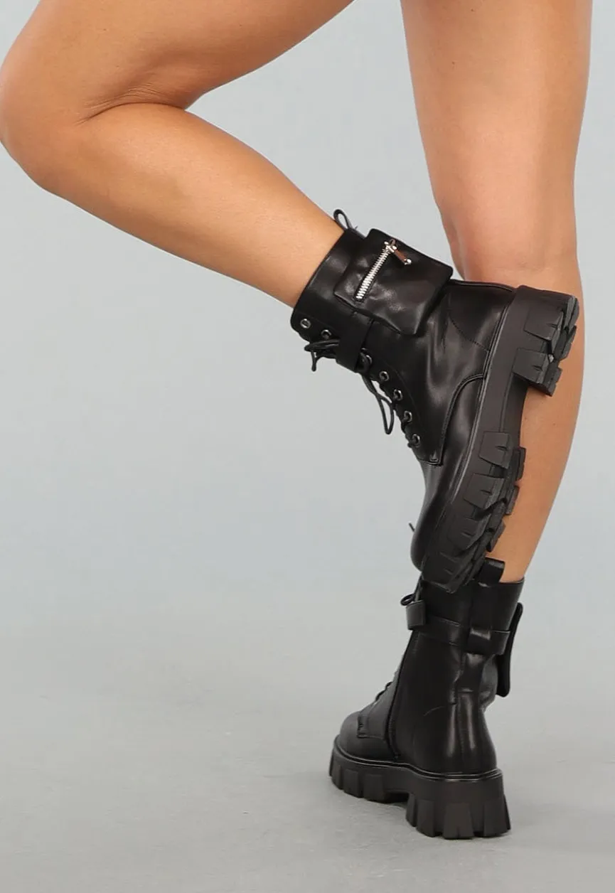 Zwarte Lederlook Biker Boots met Tasje