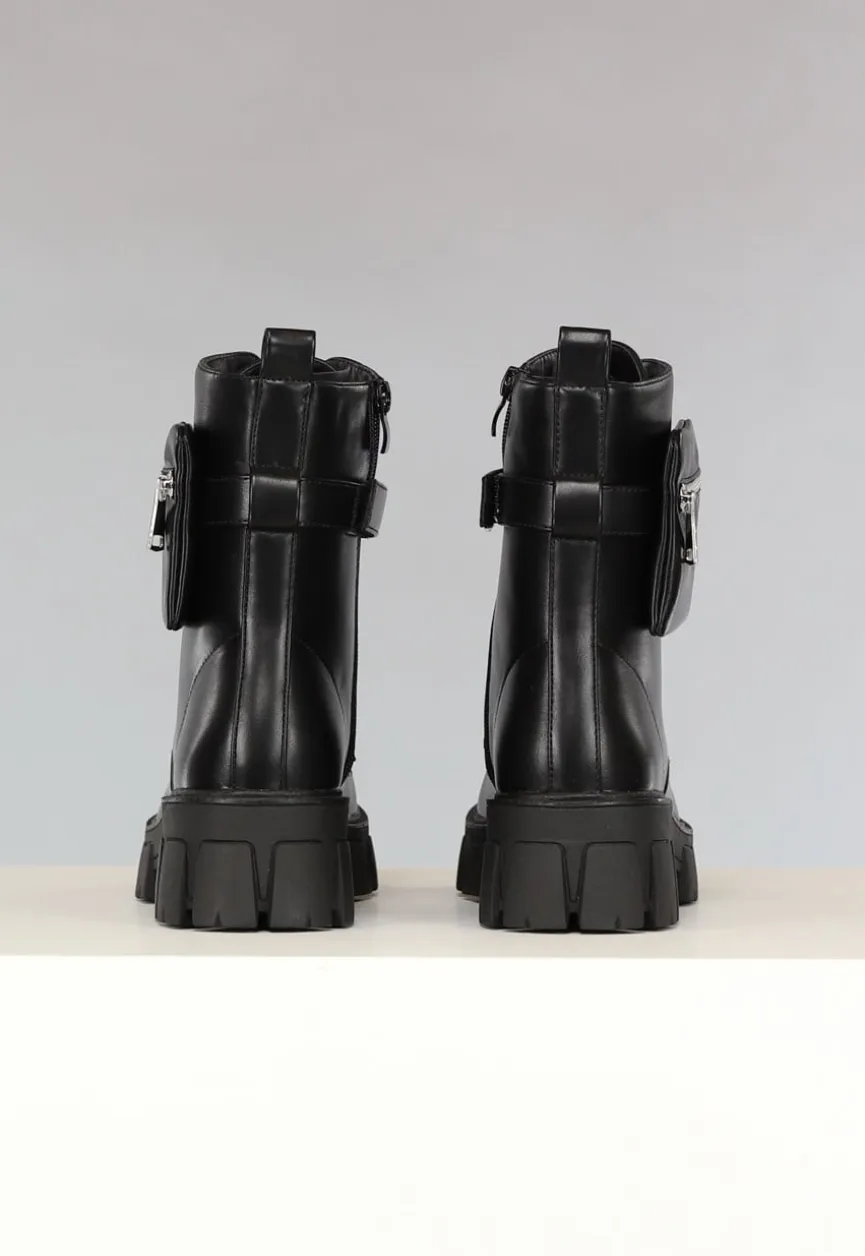 Zwarte Lederlook Biker Boots met Tasje