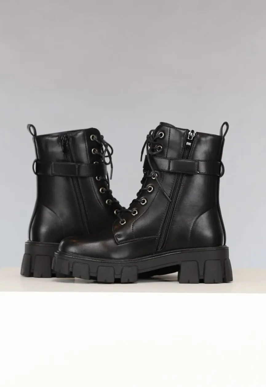 Zwarte Lederlook Biker Boots met Tasje