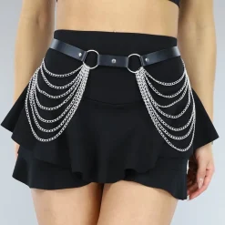 Zwarte Lederlook Bodychain met Zilveren Laagjes