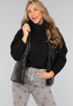 Zwarte Lederlook Bodywarmer met Capuchon
