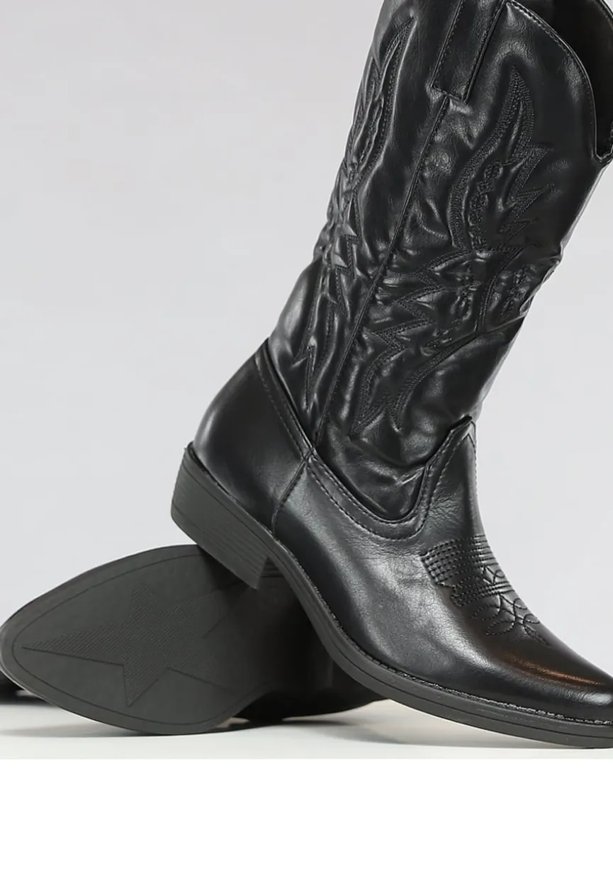 Zwarte Lederlook Cowboylaarzen