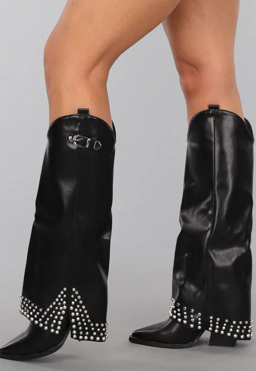 Zwarte Lederlook Laarzen met Studs