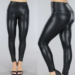 Zwarte Lederlook Legging met Crocoprint