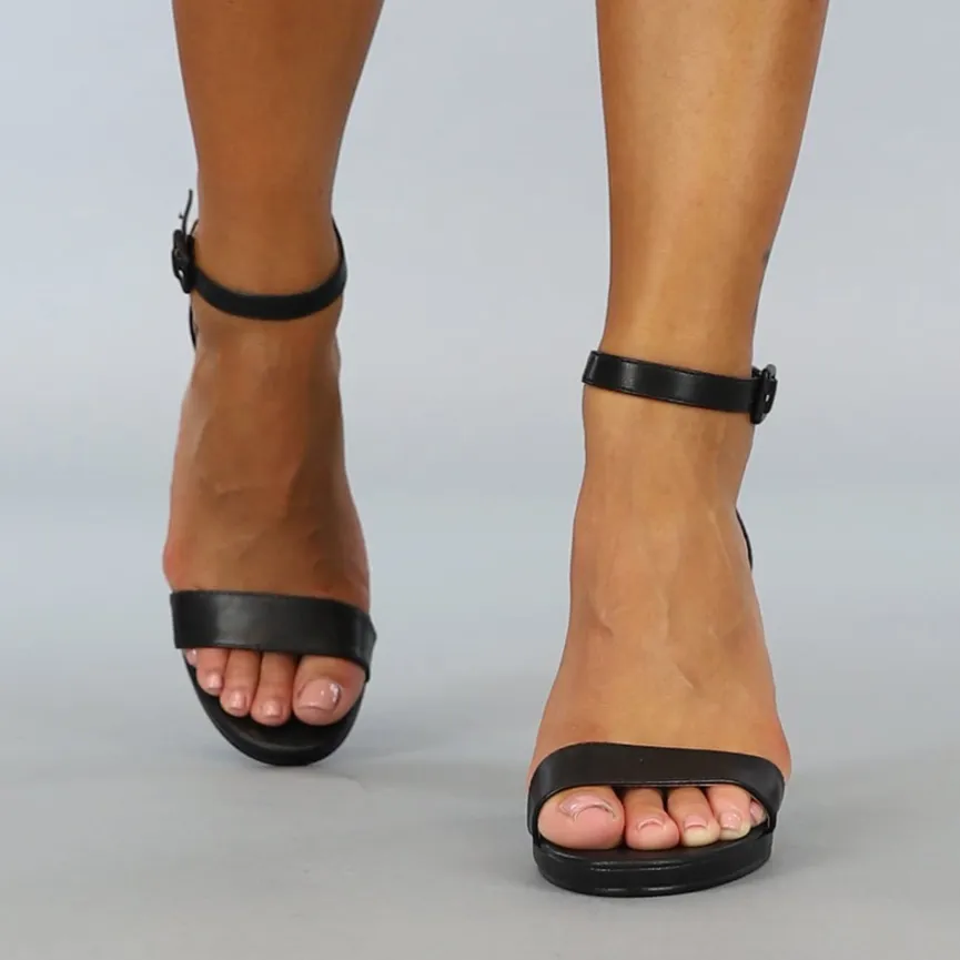 Zwarte Lederlook Sandaletten met Blokhak