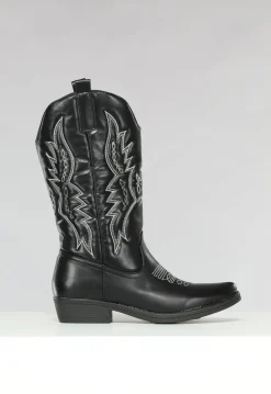 Zwarte Lederlook Western Boots met Stiksels
