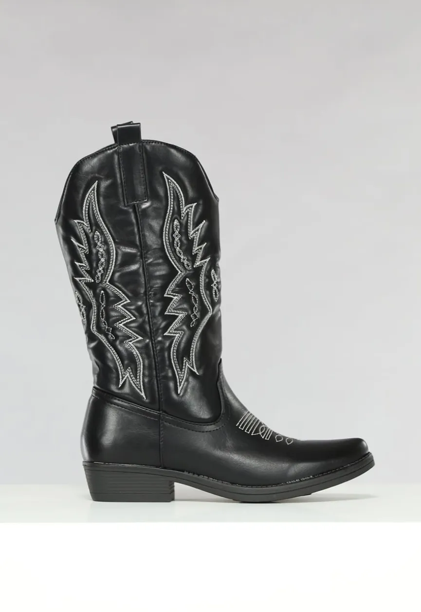 Zwarte Lederlook Western Boots met Stiksels