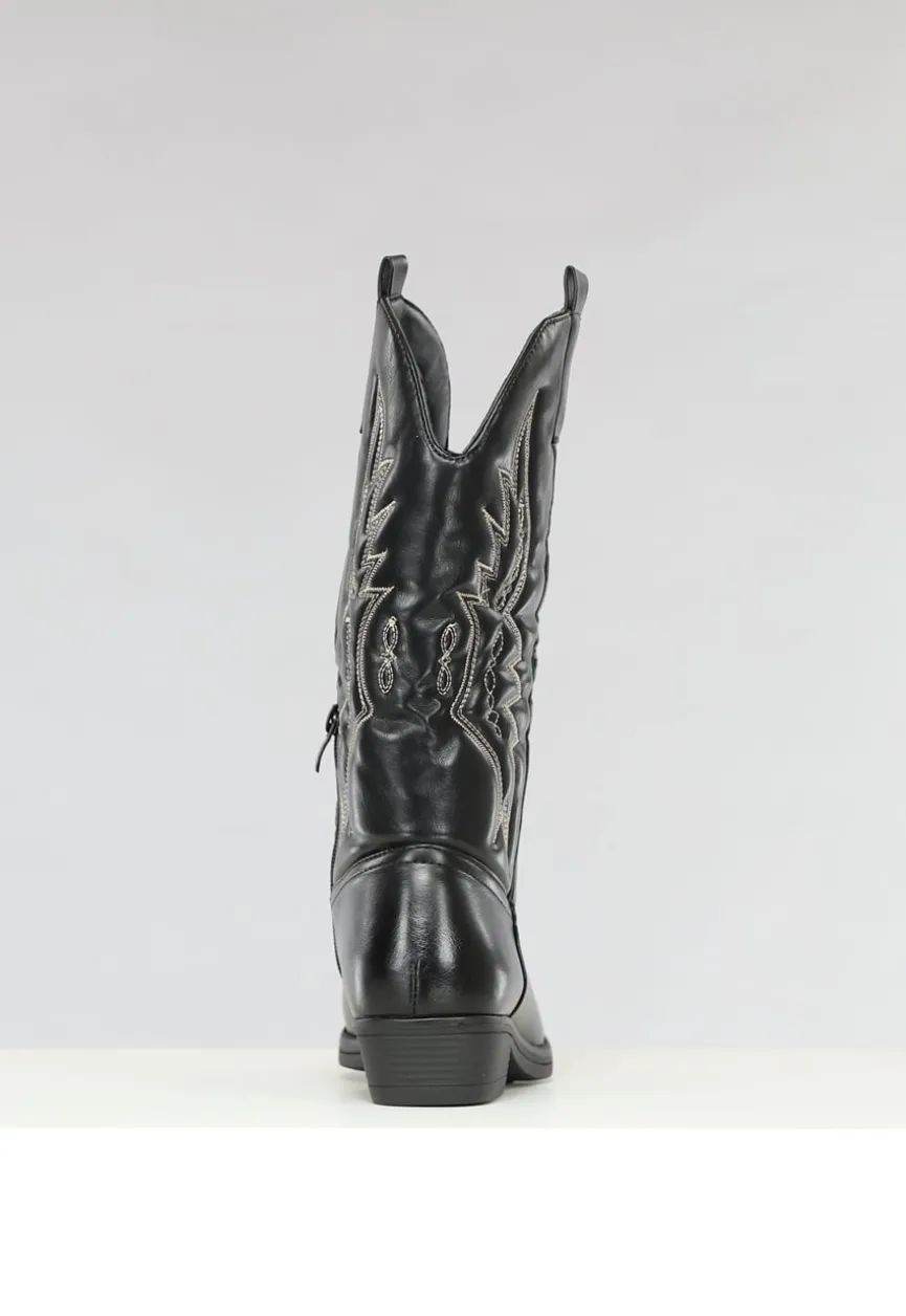Zwarte Lederlook Western Boots met Stiksels