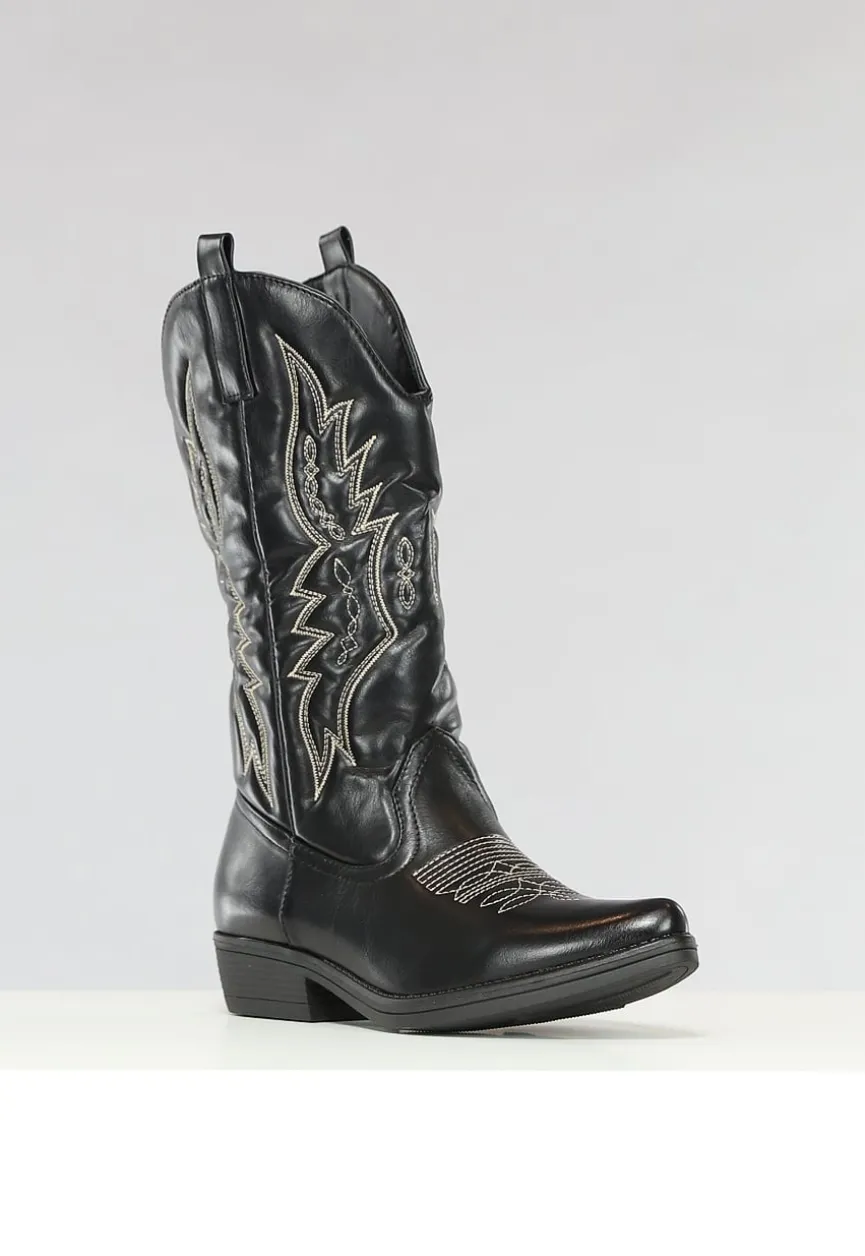 Zwarte Lederlook Western Boots met Stiksels