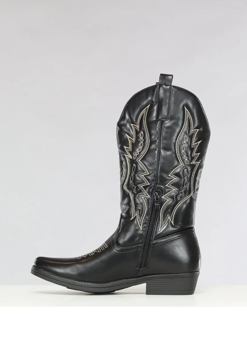 Zwarte Lederlook Western Boots met Stiksels