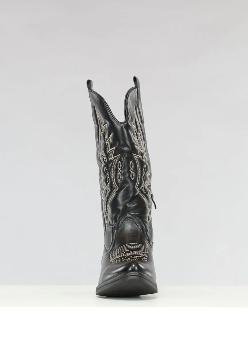 Zwarte Lederlook Western Boots met Stiksels