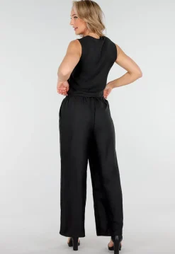 Zwarte Linnenlook 2-Piece Set met Gilet en Wijde Broek