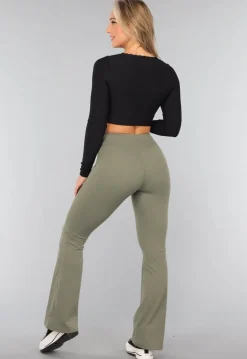 Zwarte Longsleeve Crop Top met Padding