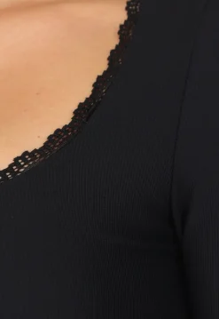 Zwarte Longsleeve Crop Top met Padding