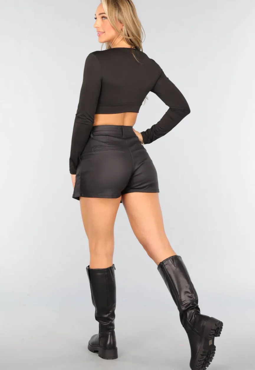 Zwarte Longsleeve Crop Top met V Hals