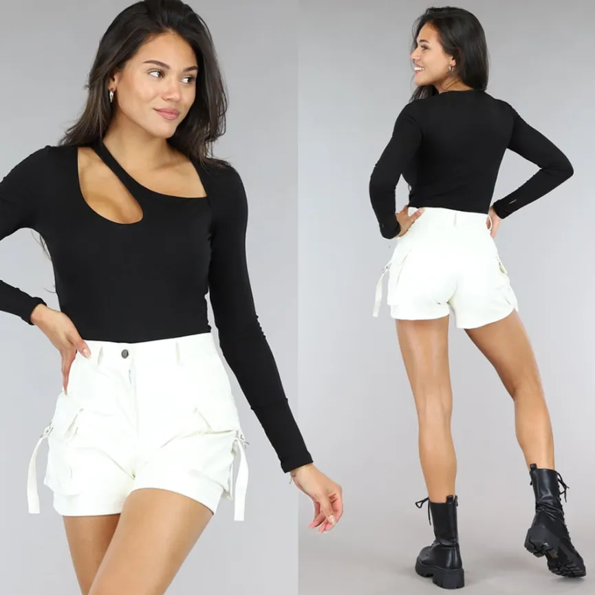 Zwarte Longsleeve Cut Out Bodysuit