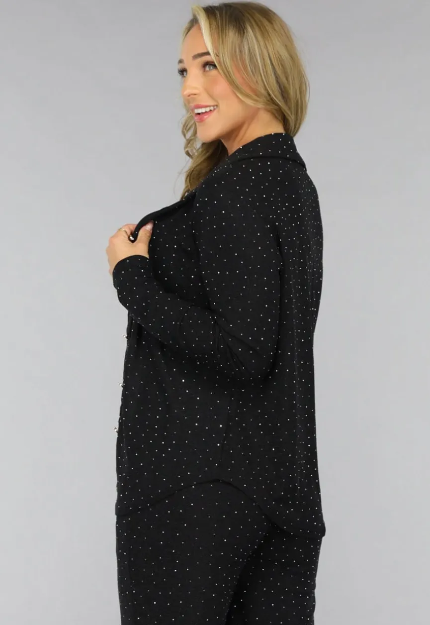 Zwarte Longsleeve Glitter Blouse