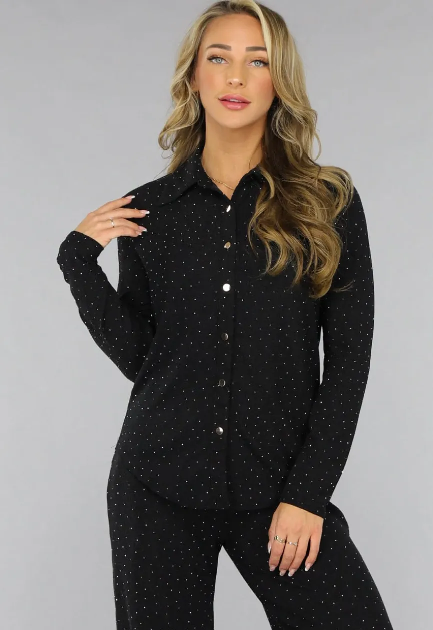 Zwarte Longsleeve Glitter Blouse