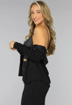 Zwarte Longsleeve Glitter Blouse