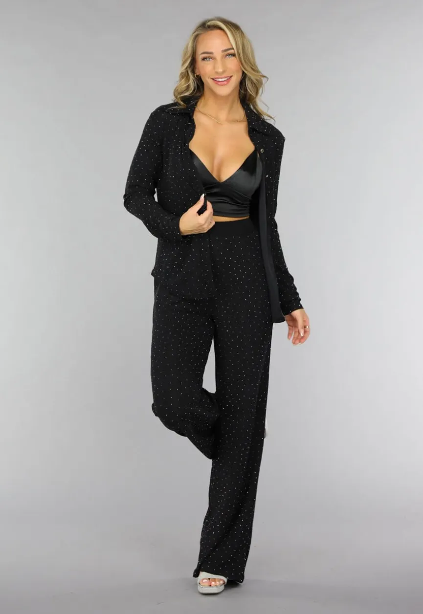 Zwarte Longsleeve Glitter Blouse