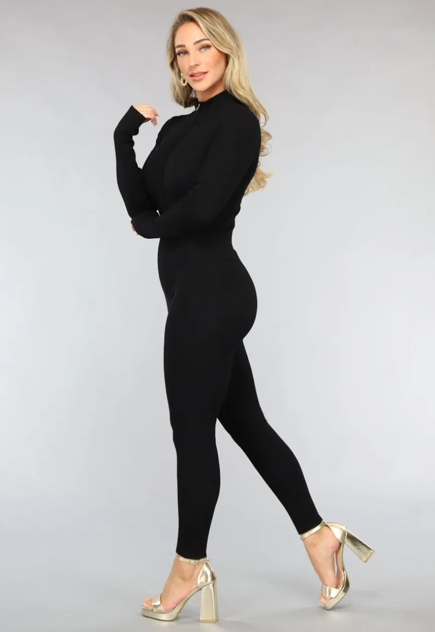 Zwarte Longsleeve Jumpsuit van Ribstof