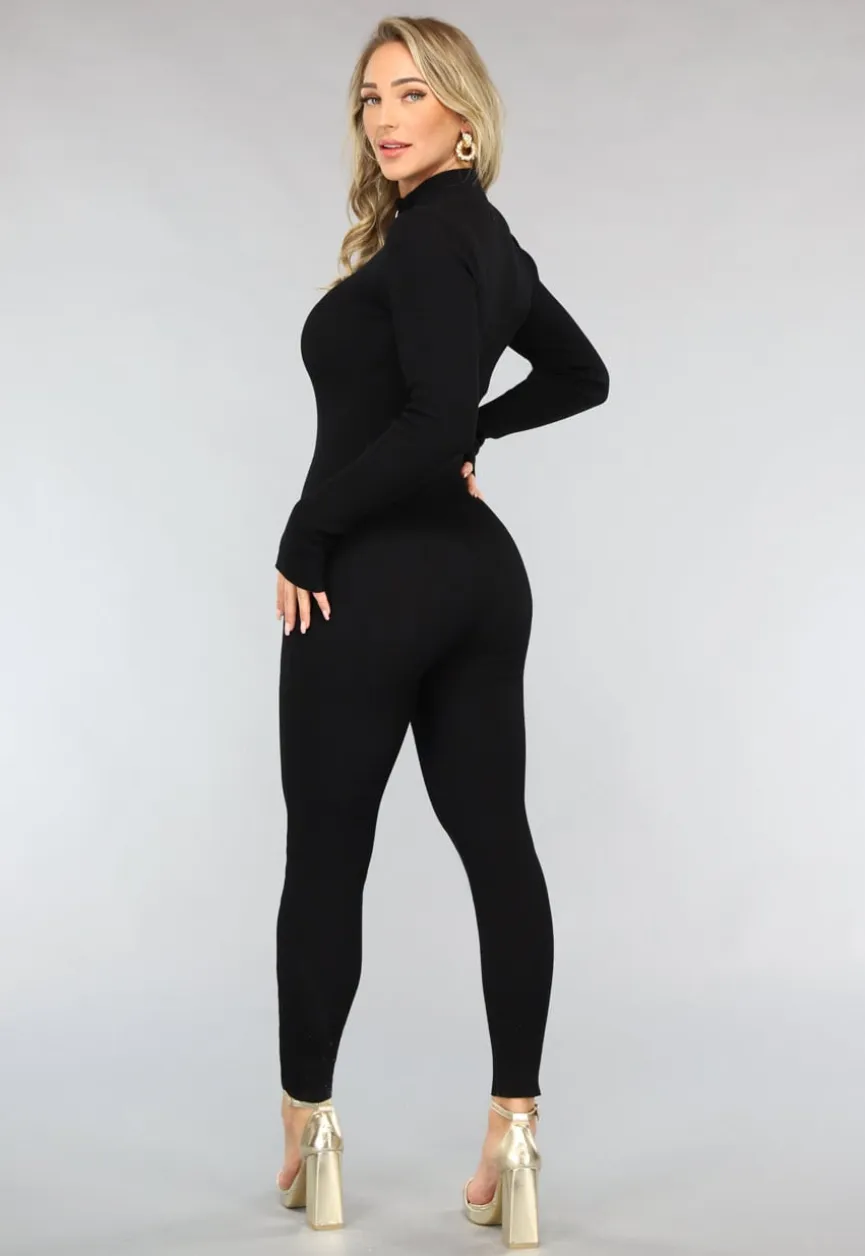 Zwarte Longsleeve Jumpsuit van Ribstof