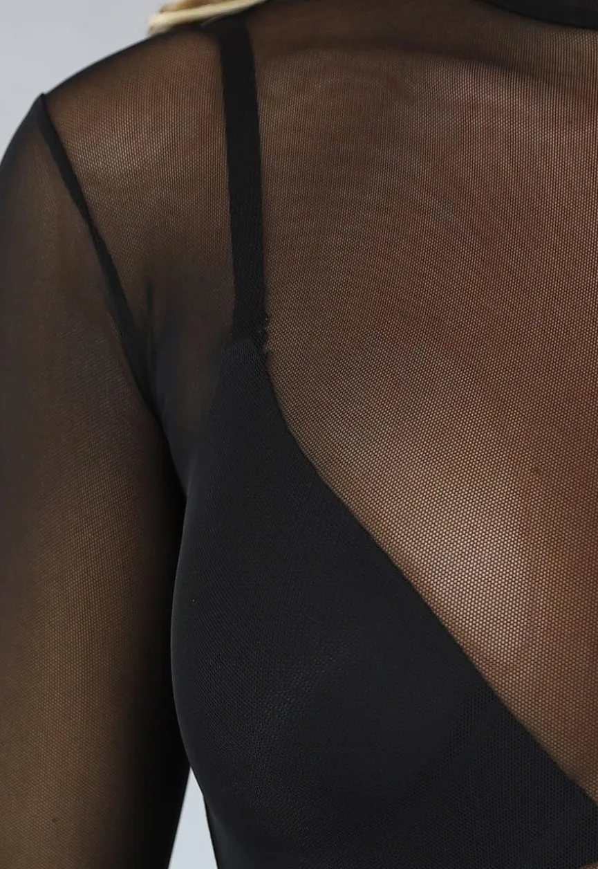 Zwarte Longsleeve Mesh Bodysuit