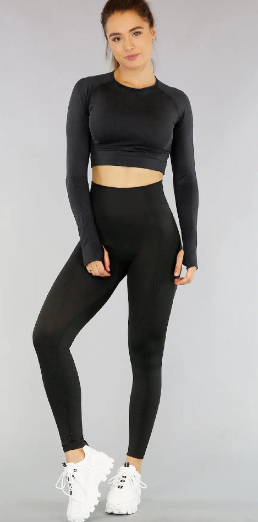 Zwarte Longsleeve Sportset met Patronen
