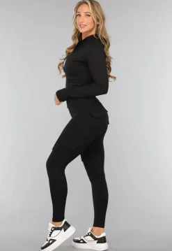Zwarte Longsleeve Sportset met Duimgaten