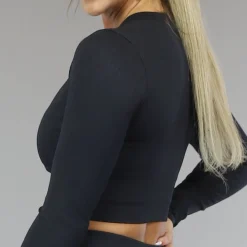 Zwarte Longsleeve Sporttop met Rits