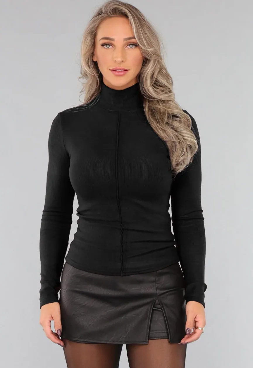 Zwarte Longsleeve Top met Col