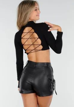 Zwarte Longsleeve Top met Open Rug