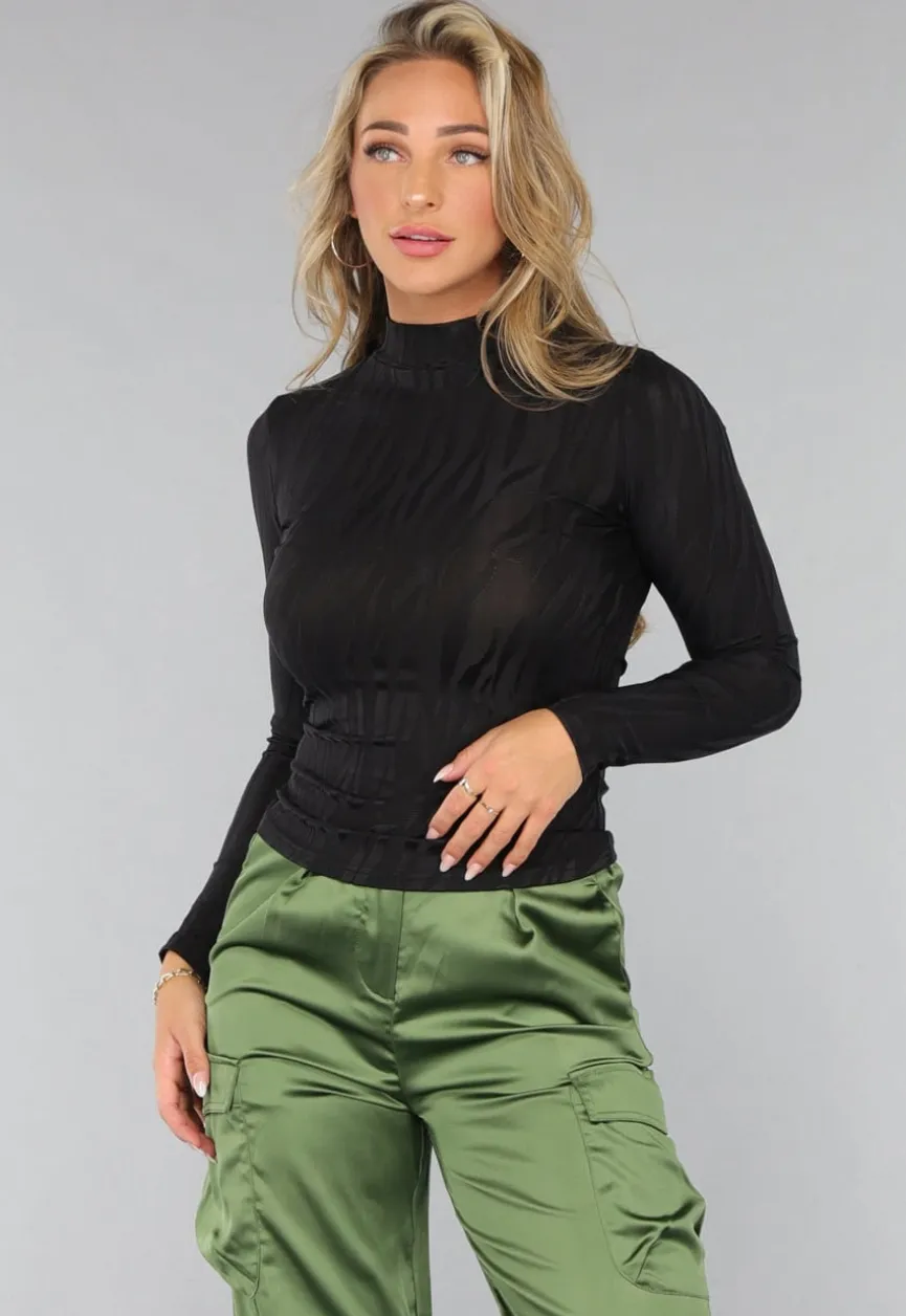 Zwarte Longsleeve Zebra Print Top