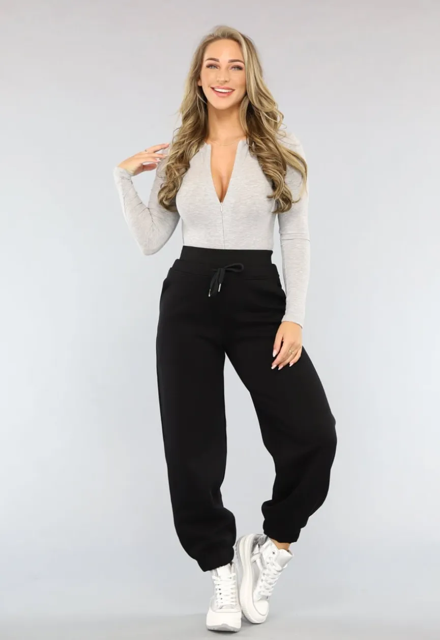 Zwarte Lounge Broek met Grote Elastische Band