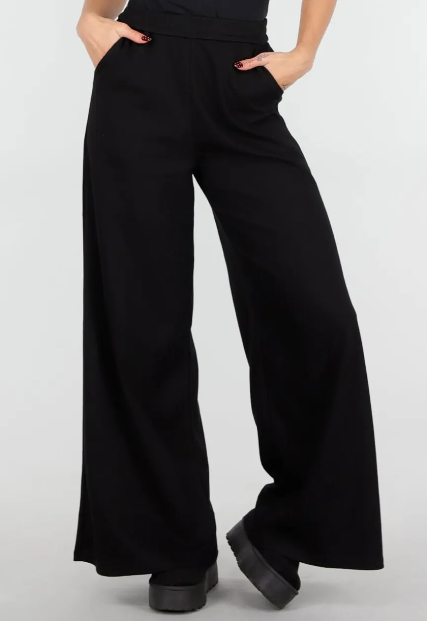 Zwarte Lounge Broek met Wijde Pijpen