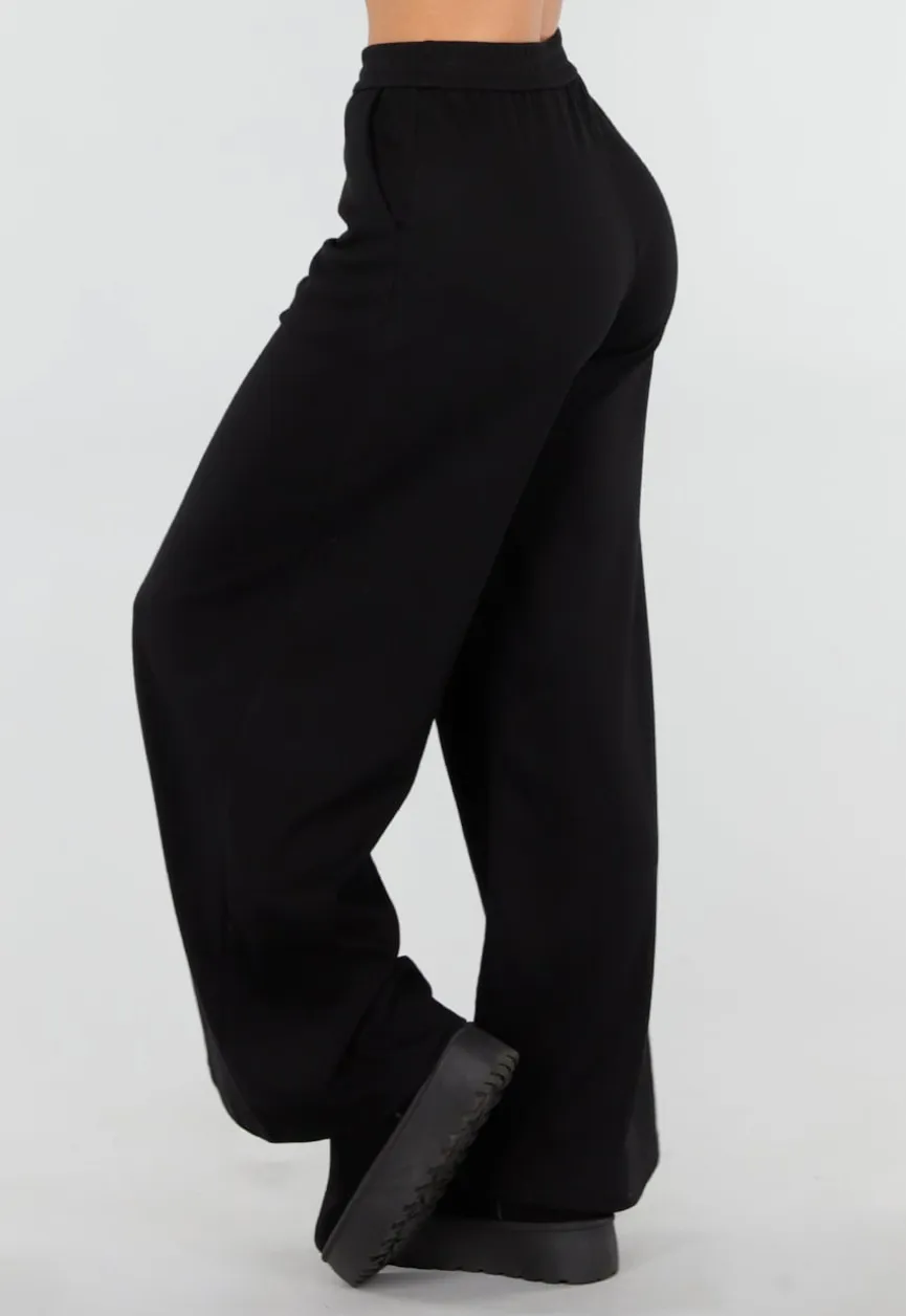Zwarte Lounge Broek met Wijde Pijpen